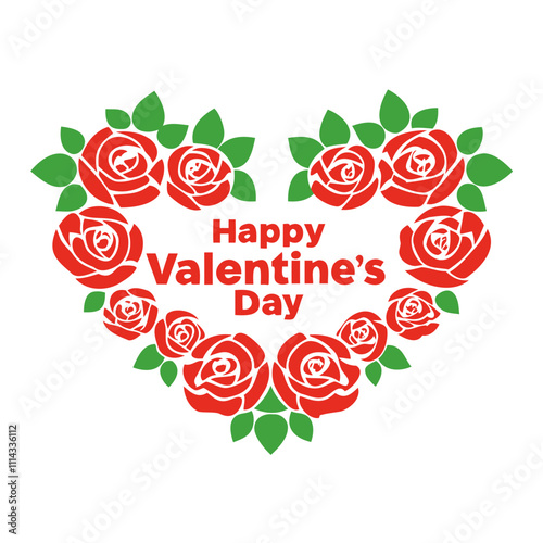 vector silhouette of a Valentine's Day typography Design in a heart shape with rose flowers isolated on a transparent background