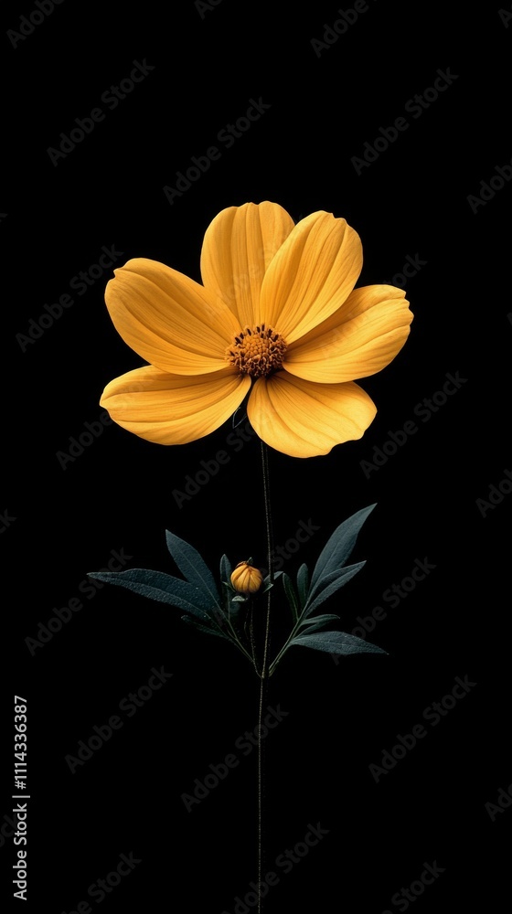 Obraz premium Bright yellow flowers in full bloom against a dark background showcasing their vivid details