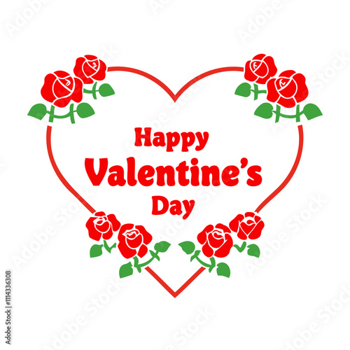 vector silhouette of a Valentine's Day typography Design in a heart shape with rose flowers isolated on a transparent background