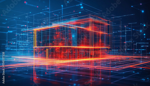 Blueprints and construction data for sustainable building design, showcasing innovative technology