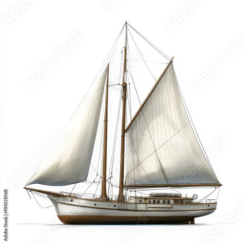 Isolated on a white background, this detailed illustration depicts a classic yawl with two masts and a unique hull design.