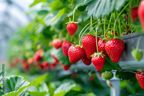 Hydroponic farming of strawberries in a greenhouse