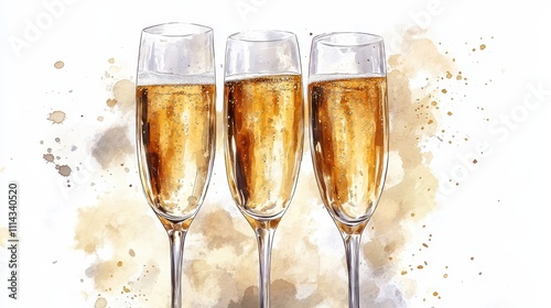 Toasting champagne glasses drawing drink wine.