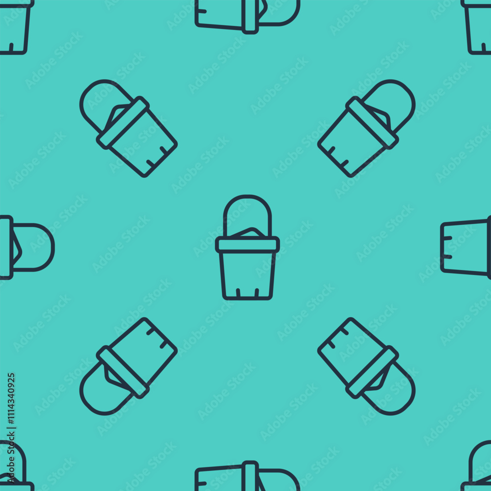 Black line Sand in bucket icon isolated seamless pattern on green background. Plastic kid toy. Summer icon. Vector Black line Sand in bucket icon isolated seamless pattern on green background. Plastic kid toy. Summer icon. Vector