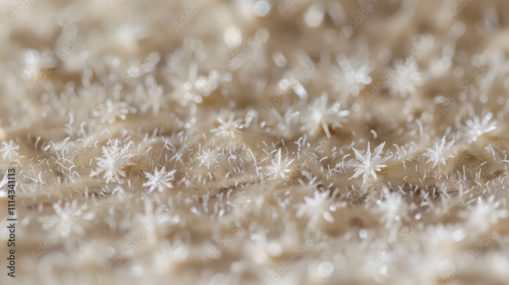 Macro image of snowflakes on a frosted surface, giving a crisp, cool winter feel Macro image of snowflakes on a frosted surface, giving a crisp, cool winter feel
