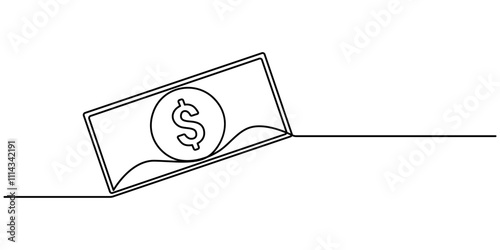 a stack of paper money, cash, banknotes, dollars, in one line. Continuous line drawing of dollars, bundles of money, cash, banknotes, dollars, euro one line art, Money Flow Single Line Icon, pro.