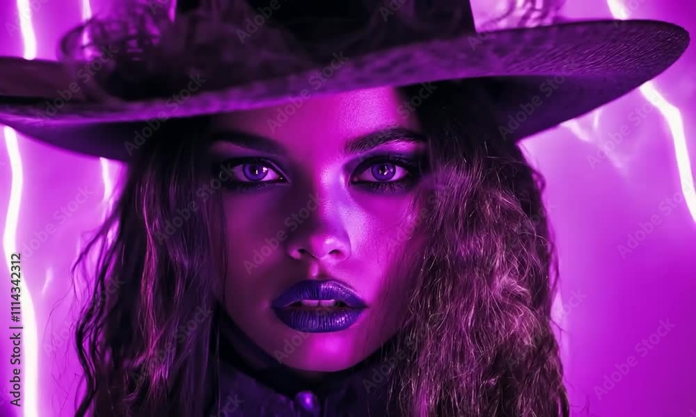 Powerful Witch with Glowing Eyes and Thunder Powerful Witch with Glowing Eyes and Thunder