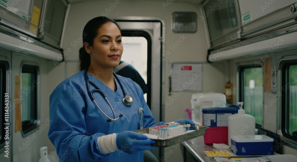 Mobile Medical Unit Nurse with Vaccine Samples Mobile Medical Unit Nurse with Vaccine Samples