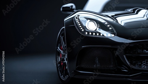 Sleek Black Sports Car: Headlight Detail photo