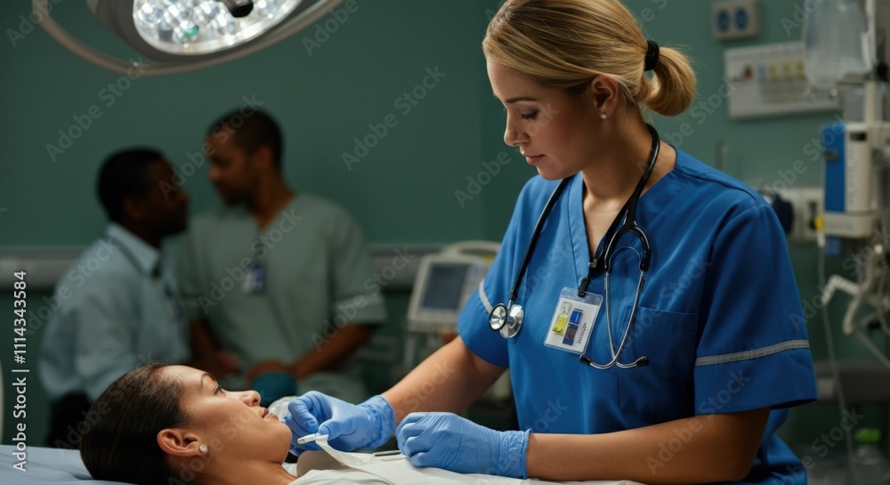 Obraz premium Nurse Preparing Patient for Procedure