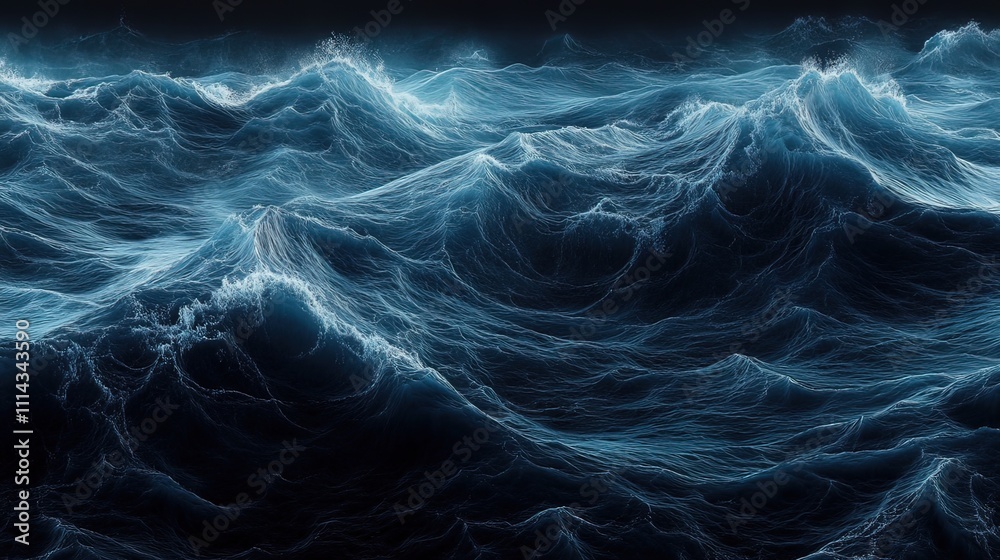 Dark blue ocean waves at night, textured surface, abstract, 3D render. Dark blue ocean waves at night, textured surface, abstract, 3D render.
