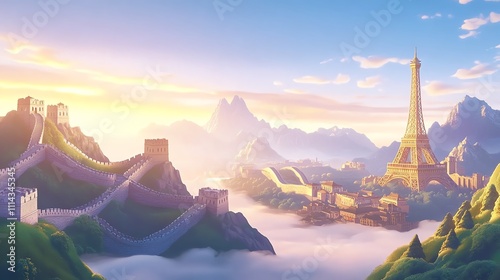 A breathtaking view of iconic global landmarks like the Eiffel Tower