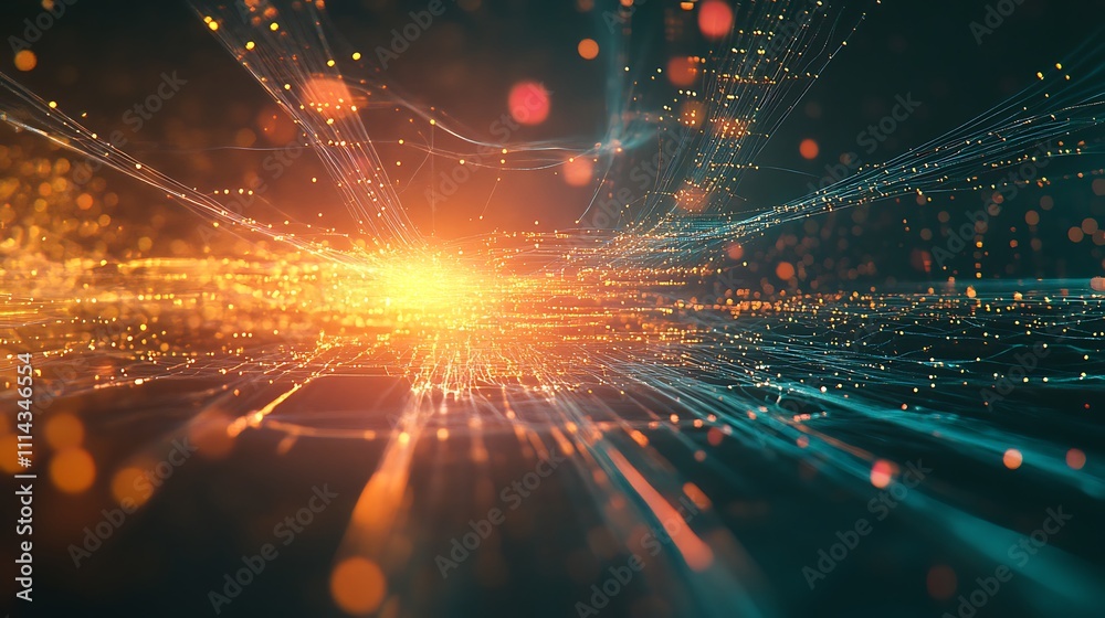 Obraz premium Abstract Digital Artwork: Cosmic Data Streams Exploding with Light. AI Generated