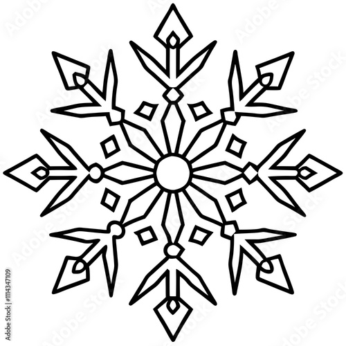 Intricate Snowflake Design line art vector
