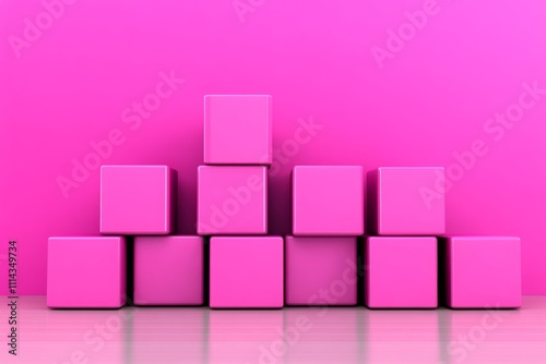 Pink blocks stacked on top of each other. The pink blocks are stacked in a row and are of different sizes. The pink blocks are arranged in a way that they look like they are building a tower