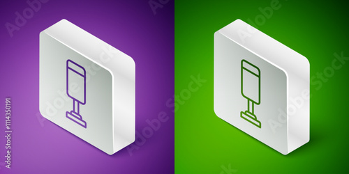 Isometric line Punching bag icon isolated on purple and green background. Silver square button. Vector