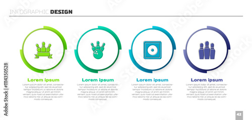 Set Bowling pin, and ball, Billiard chalk and . Business infographic template. Vector