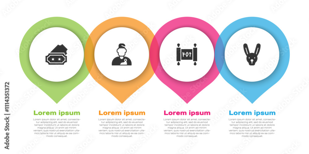 Fototapeta premium Set Ticket, Wizard warlock, Magic scroll and Rabbit with ears. Business infographic template. Vector