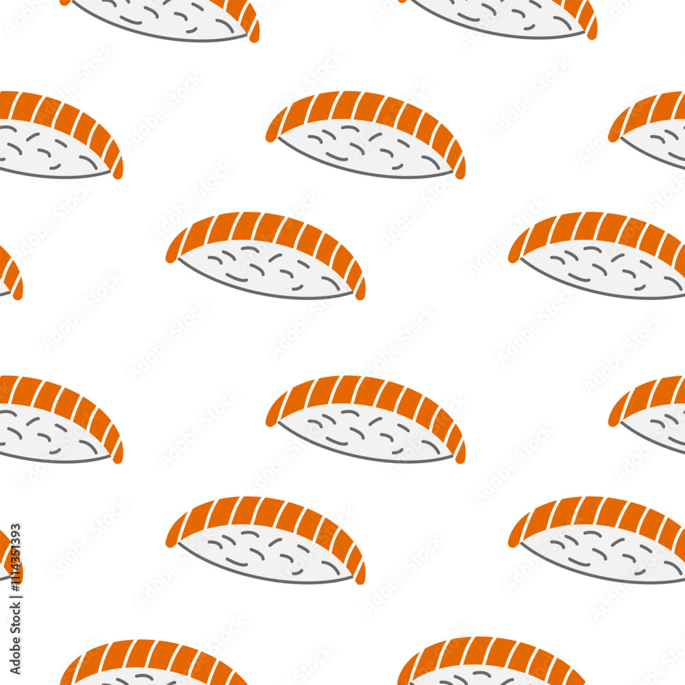 Fototapeta premium seamless pattern background of Japanese sushi nigiri with raw salmon and rice ball. Vector illustration