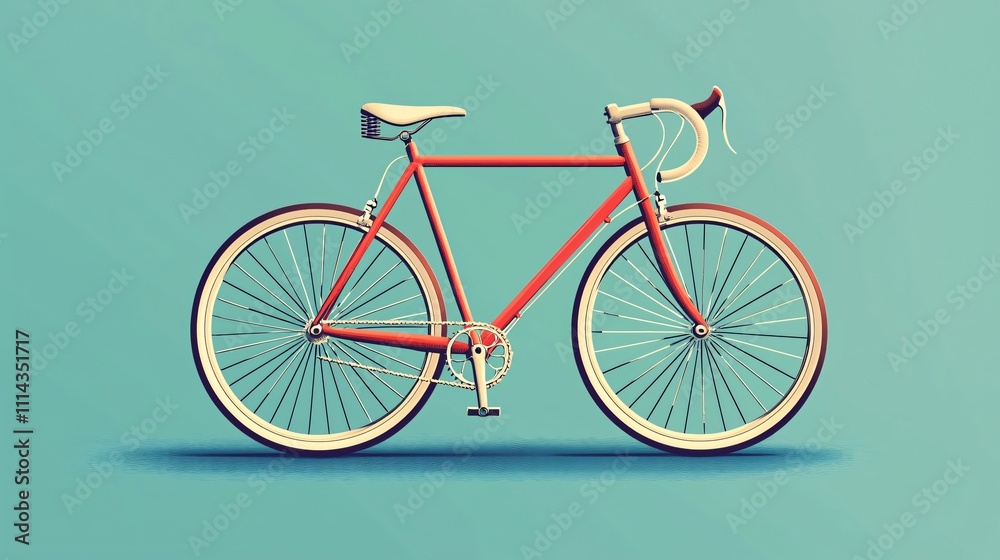 Fototapeta premium Minimalist bicycle illustration featuring simple lines and vibrant colors against a solid background