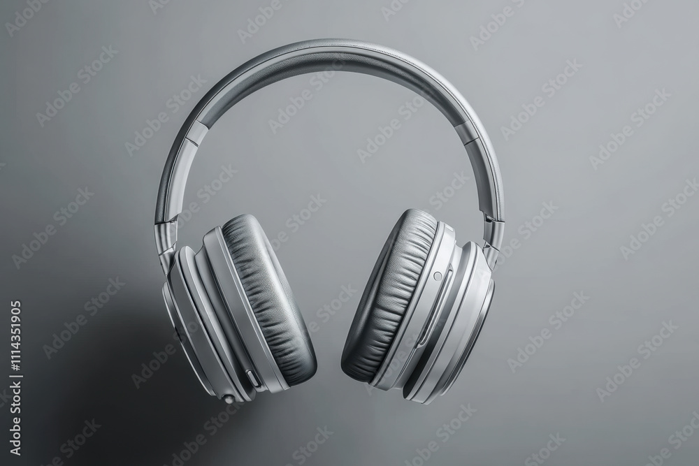 Wireless headphones floating on a gray background