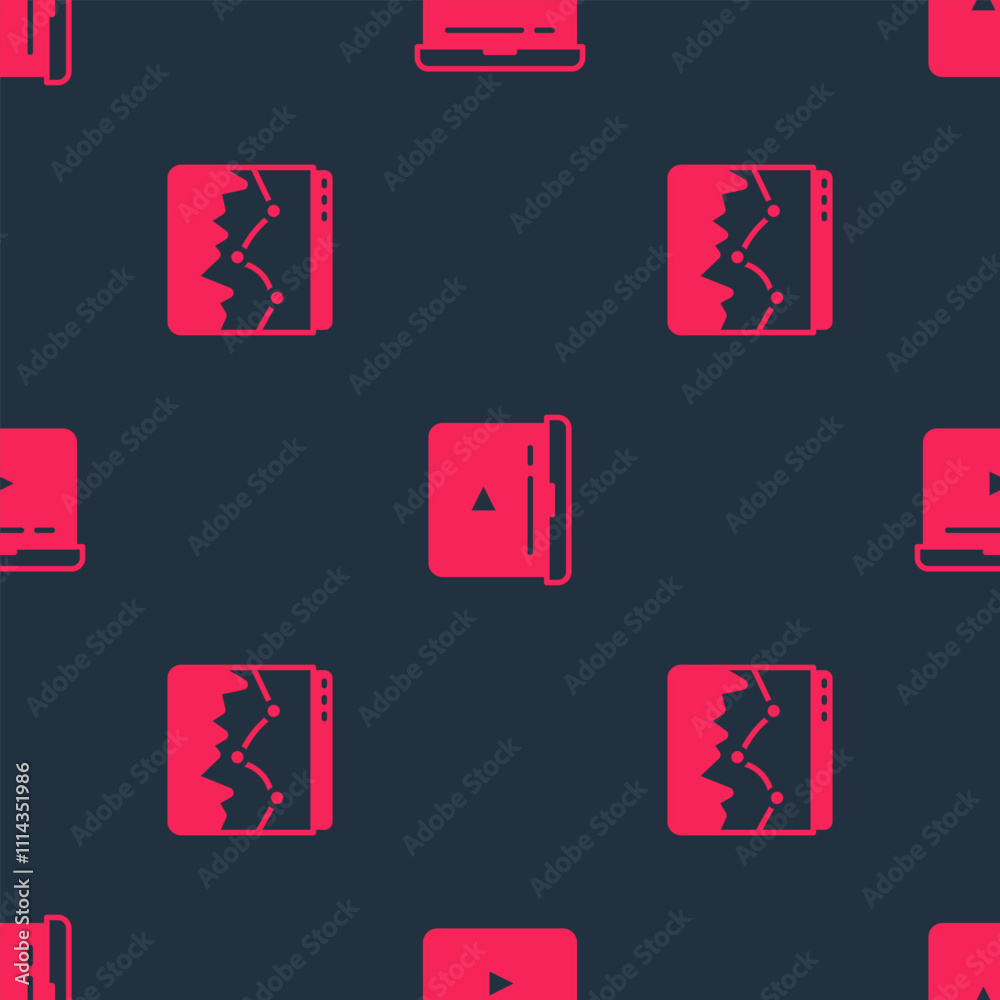 Obraz premium Set Music wave equalizer and Online play video on seamless pattern. Vector