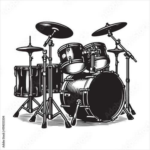 Drum kit silhouette vector, Drum icon silhouette illustration on a white background.