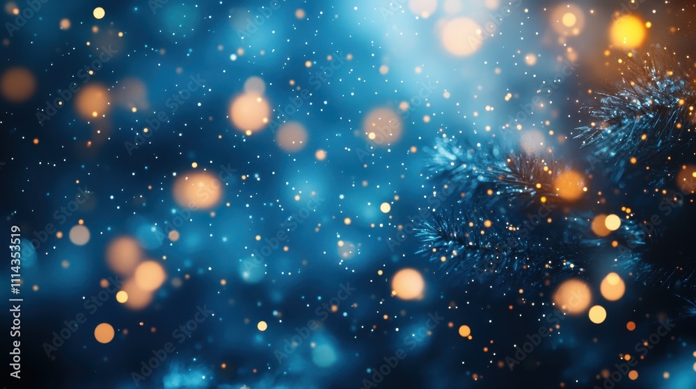 A blue Christmas background with snowflakes and bokeh lights, creating a festive and wintery atmosphere.. Banner, wallpaper, copy space. A blue Christmas background with snowflakes and bokeh lights, creating a festive and wintery atmosphere.. Banner, wallpaper, copy space.