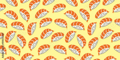 Salmon nigiri sushi seamless pattern background. Perfect for Japanese restaurants, or Japanese cuisine dishes theme