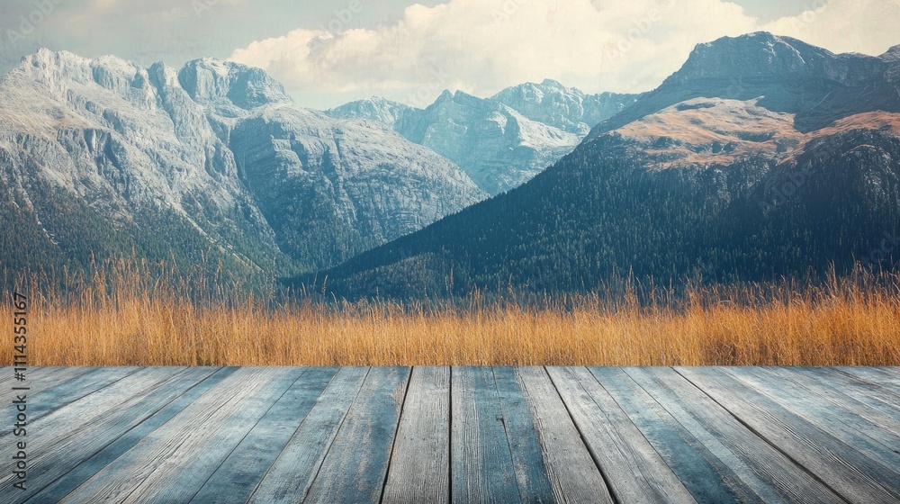 Stunning mountain landscape against a textured wood background, creating a captivating contrast. Ideal for natural scenery photography with ample copy space for design needs. Stunning mountain landscape against a textured wood background, creating a captivating contrast. Ideal for natural scenery photography with ample copy space for design needs.