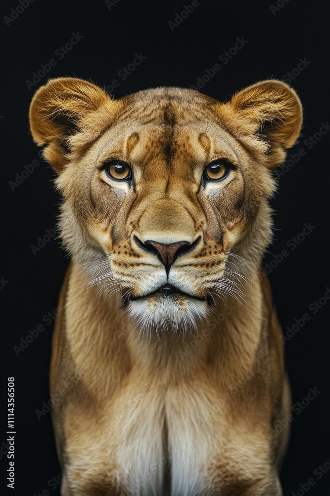 Lion close up on black