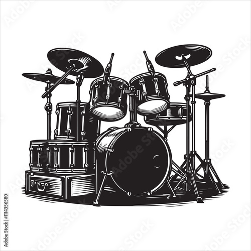 Drum kit silhouette vector, Drum icon silhouette illustration on a white background.