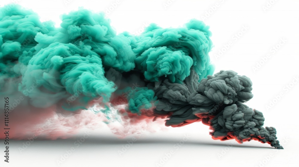 Abstract teal, gray, and red ink swirling in water. Abstract teal, gray, and red ink swirling in water.