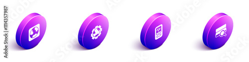Set Isometric Earth globe, Gear wheels and earth, Seismograph and Soil analysis icon. Vector