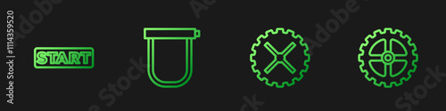 Set line Bicycle sprocket crank, Ribbon in finishing line, lock and . Gradient color icons. Vector