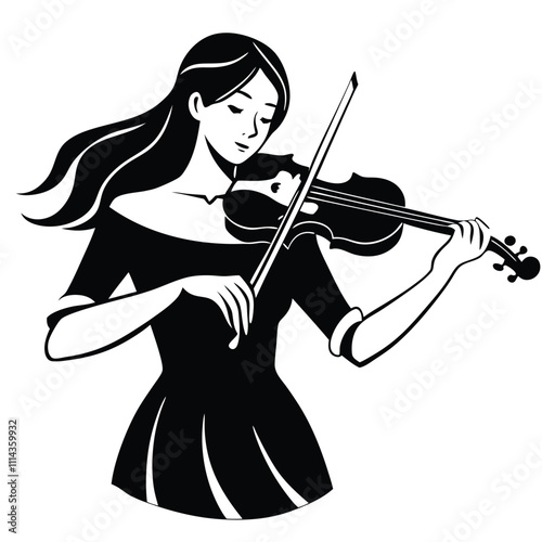 young woman playing violin vector illustration.