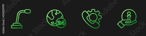 Set line Telephone 24 hours support, Microphone, and Information. Gradient color icons. Vector