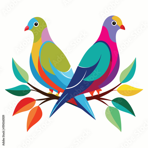 a pair of colorful really dove on branch.