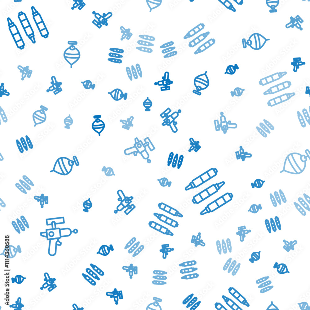 Obraz premium Set line Ray gun, Marker pen and Whirligig toy on seamless pattern. Vector