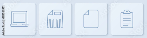 Set line Laptop, File document, Paper shredder and To list or planning. White square button. Vector