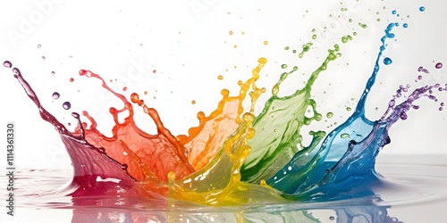 Rainbow-colored waterdrop splash isolated on a white background.