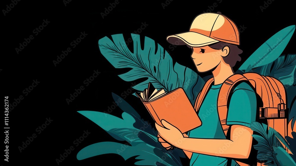 A young explorer holding a passport on a jungle trek, vibrant greenery all around A young explorer holding a passport on a jungle trek, vibrant greenery all around