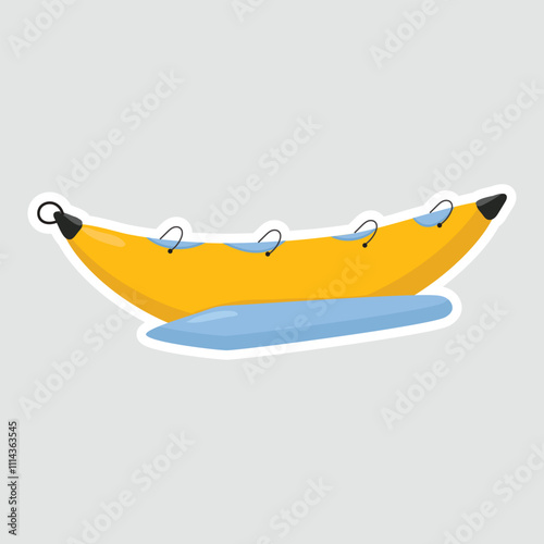 Banana Boat Vector Illustration Sticker. A playful banana boat illustration sticker, ideal for beach holidays, water activities, and summer fun themes. Perfect for planners and decorations photo