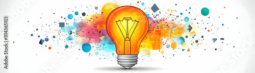 Bright lightbulb idea concept with colorful abstract background.