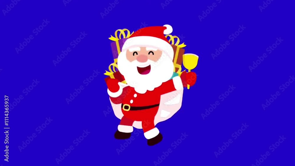 Santa claus waving with gifts animation on blue background for christmas theme Santa claus waving with gifts animation on blue background for christmas theme