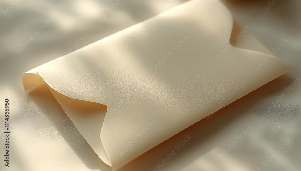 Cream-colored envelope on beige surface with sunlight shadows. Cream-colored envelope on beige surface with sunlight shadows.