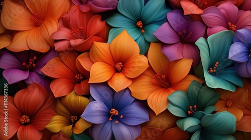 3D images of flowers, bright colors, volumetric shapes