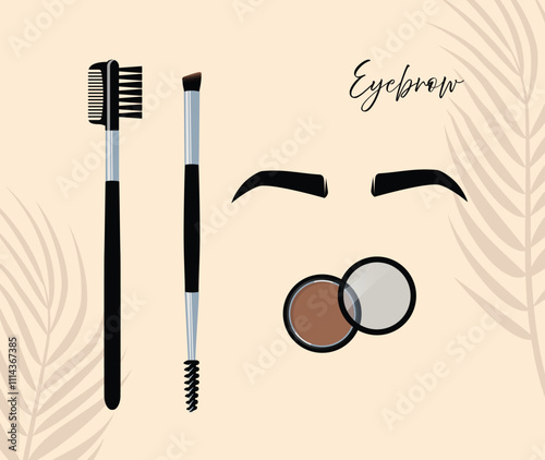 Eyebrows make up set: brushes and pomade. Makeup brushes clip art.