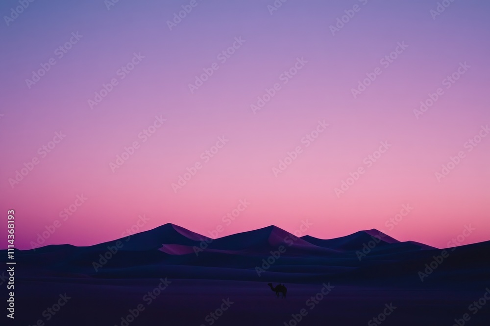Fototapeta premium Desert Camel Silhouette Under Pink Sky at Sunset
