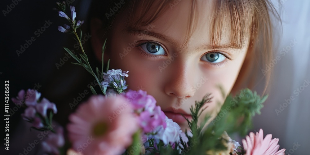 Naklejka premium Girl with Flowers